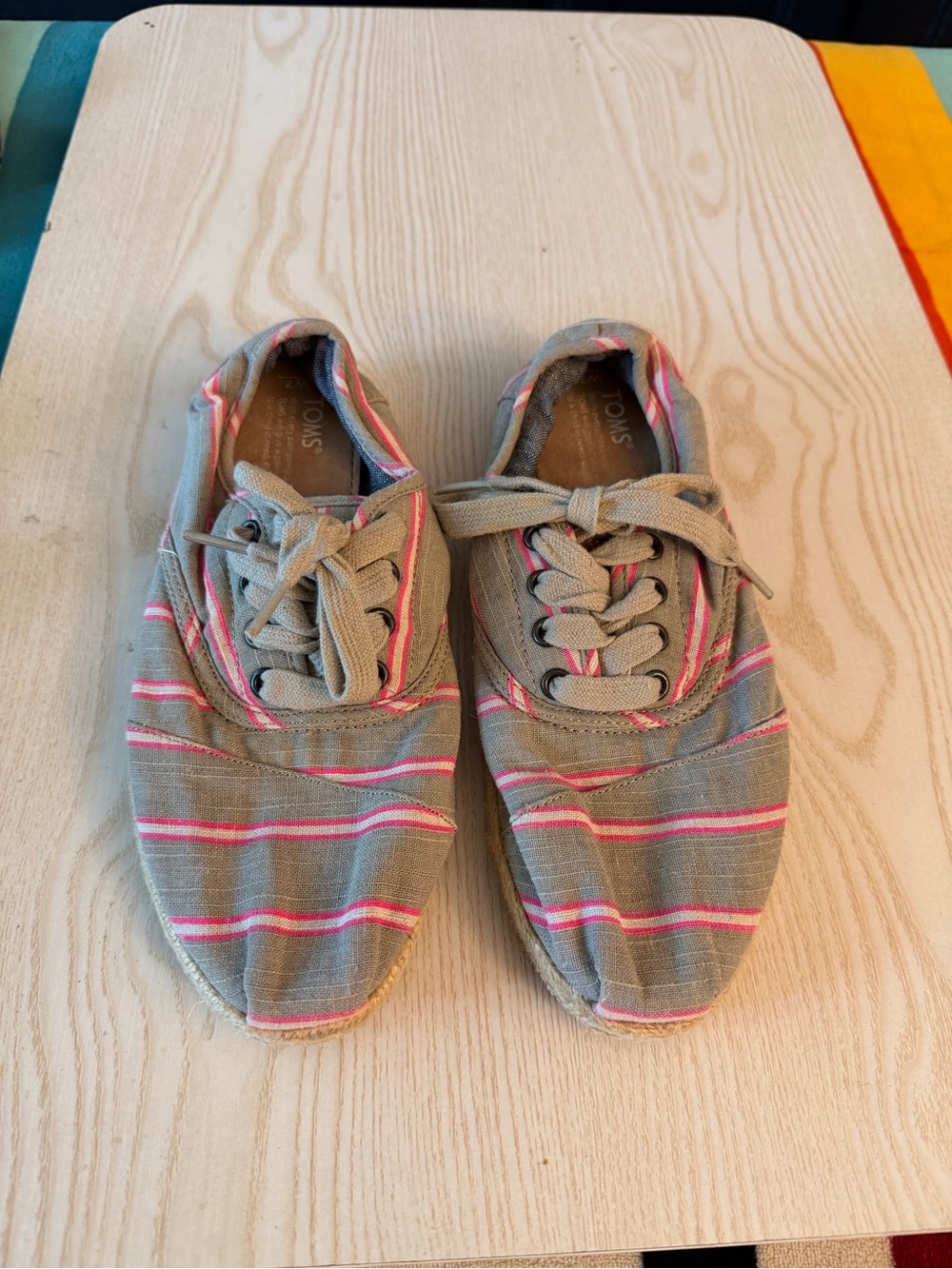 TOMS Women’s Gray striped Canvas Sneakers with Pink Stripes